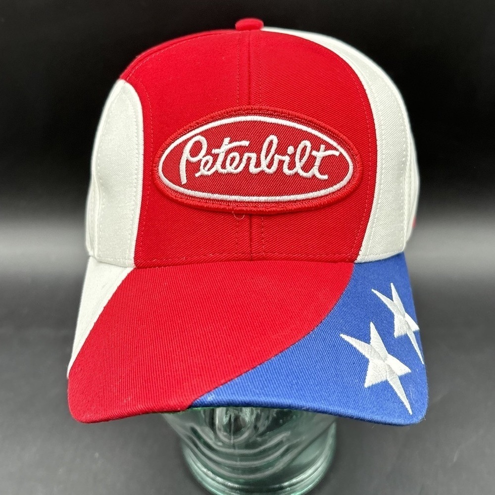 Peterbilt Red White Blue Trucker Hat Snapback Cap Stars Patch Logo